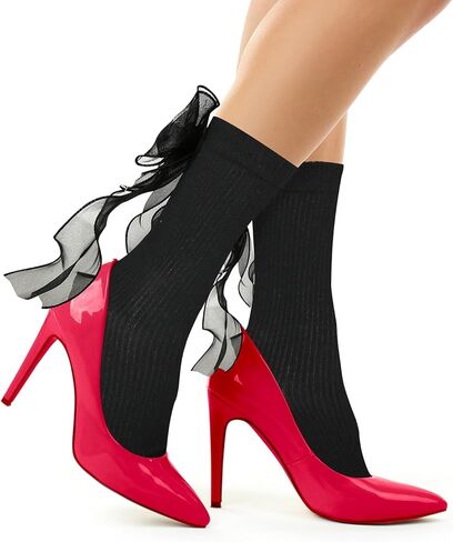 Benefeet Sox Lace Ruffle Socks Bow Socks for Women Girls Cute Fancy Pearl Socks Frilly Turn-Cuff Dress Anklet Socks in Kuwait