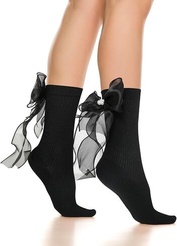 Benefeet Sox Lace Ruffle Socks Bow Socks for Women Girls Cute Fancy Pearl Socks Frilly Turn-Cuff Dress Anklet Socks in Kuwait