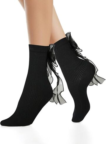 Benefeet Sox Lace Ruffle Socks Bow Socks for Women Girls Cute Fancy Pearl Socks Frilly Turn-Cuff Dress Anklet Socks in Kuwait