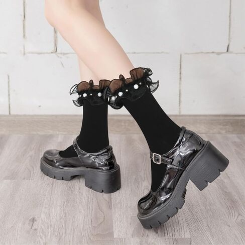 Benefeet Sox Lace Ruffle Socks Bow Socks for Women Girls Cute Fancy Pearl Socks Frilly Turn-Cuff Dress Anklet Socks in Kuwait