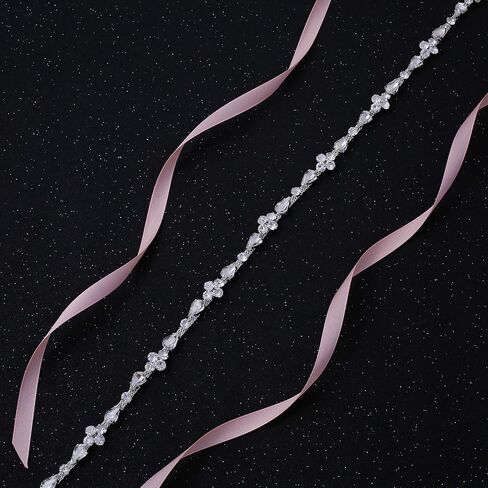 Thin Bridal Belt Bridesmaid Sash Crystal Wedding Belt with Rhinestones Pearls for Women Dress Accessories in Kuwait