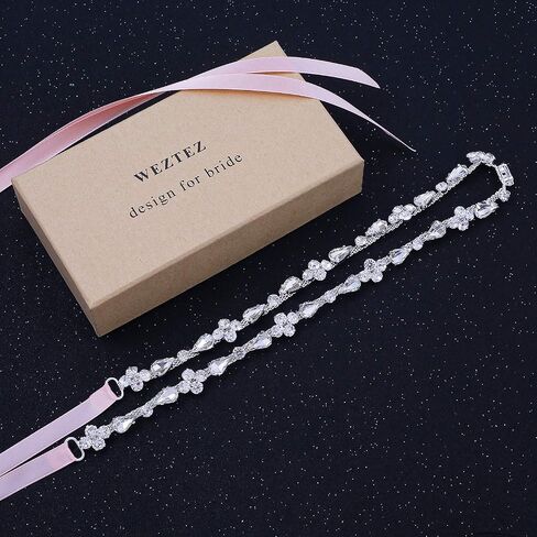 Thin Bridal Belt Bridesmaid Sash Crystal Wedding Belt with Rhinestones Pearls for Women Dress Accessories in Kuwait