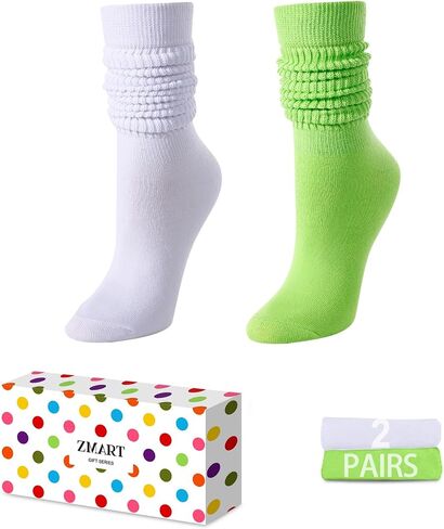 Zmart Slouchy Socks for Women - Scrunch Socks Slouch Socks 80S 90S 2 Pairs Neon Knee Tube Socks in Kuwait