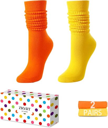 Zmart Slouchy Socks for Women - Scrunch Socks Slouch Socks 80S 90S 2 Pairs Neon Knee Tube Socks in Kuwait