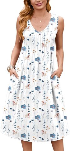 ZEAGOO Women Summer Casual Dress 2026 Sleeveless Midi Swing Tank Sundress with Pockets V Neck A Line Pleated Tshirt Dress in Kuwait