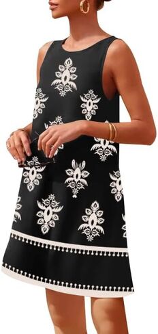 Women's Summer Casual Sleeveless Tank Dress Loose RIC Rac Crew Neck Boho Beach Mini Sundress with Pockets in Saudi Arabia