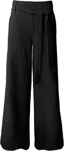 Women's Wide Leg Pants with Pockets, High Waist Adjustable Knot Loose Palazzo Trousers Business Work Casual Pants in Saudi Arabia