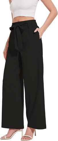 Women's Wide Leg Pants with Pockets, High Waist Adjustable Knot Loose Palazzo Trousers Business Work Casual Pants in Saudi Arabia