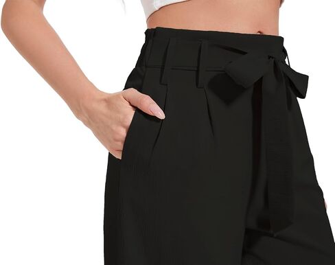 Women's Wide Leg Pants with Pockets, High Waist Adjustable Knot Loose Palazzo Trousers Business Work Casual Pants in Saudi Arabia