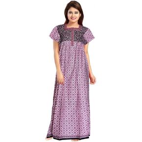 Women's Jaipuri Printed 100% Soft Cotton Indian full length Nightgowns/Nighty/Sleepwears Free Size Night Dress Pack of 1 (SN99) Pink