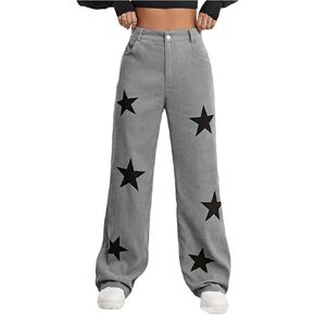 Floerns Women's Star Print Low Waist Palazzo Pants Zipper Fly Wide Leg Y2k Pants