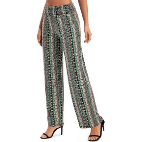 EXCHIC Women's Casual Wide Leg Floral Print Palazzo Lounge Pants Stretchy Boho Pants
