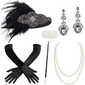 BABEYOND 1920s Accessories for Women - Flapper Headpiece Great Gatsby Accessories for Women Pearl Bracelet Necklace Gloves