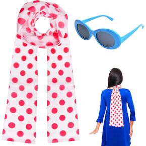Women Pink Polka Dot Scarf Costume with Sunglasses for Halloween Cosplay