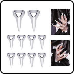 10PCS Claw Rings for Women Gothic Finger Claws Fake Nails Claw Set Full Finger Set Punk Metal Nail Finger Armor for Catwoman Cosplay Halloween Catwoman Costume Accessories