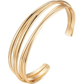MPRAINBOW Women Gold Cuff Bracelets Bangles - 14K Gold Plated Cuff Bangle Bracelet for Women Trendy Jewelry,Adjustable Twisted Open Chunky Bracelet Arm Cuff Upper Arm Jewelry Birthday for Her