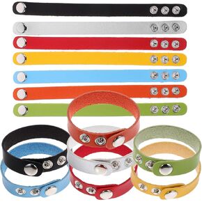 SEWACC Plain Leather Bracelets 14Pcs PU Leather Wristband Blank Leather Snap Bracelets Adjustable Leather Cuff Wristband for Men Women