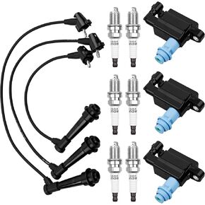 HQPASFY UF228 Ignition Coils & Iridium Spark Plugs & Wires Compatible with Lexus GS300 IS300 Toyota Supra Replace# E592 5C1189