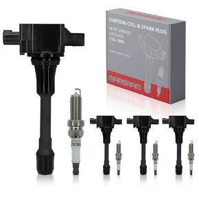 Marsram Ignition Coil Pack UF549 and Spark Plug 9029 Fits for 2007-2013 Nissan Altima Versa Sentra Rogue Cub NV200, 2014-2017 Infiniti QX60 M56 Q70 FX50, 2.5L 1.8L 1.6L 2.0L 5.0L 5.6L L4, Set Of 4