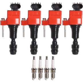 ENA Pack 4 Red Ignition Coil Spark Plug Compatible with Chevrolet Chevy GMC Pontiac Saturn Regal Verano Equinox LaCrosse Malibu HHR Cobalt G5 G6 Solstice 2.0 2.4 V4 for D522C UF491 4513 12638824