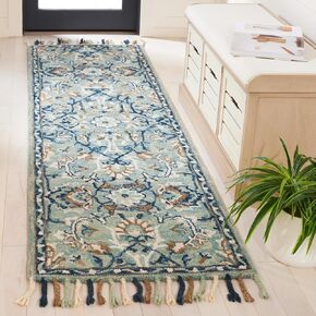 SAFAVIEH Blossom Collection 2'3" x 12' Blue/Ivory BLM457M Handmade Tassel Premium Wool Runner Rug