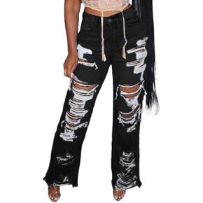 Famnbro Womens Ripped Jeans Y2K High Waisted Distressed Straight Wide Leg Boyfriend Denim Baggy Jeans