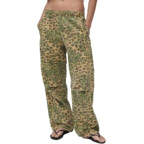 Ladyful Women's Wide Leg Leopard Pants Elastic Mid Waist Cheetah Print Jeans Boyfriend Baggy Pants