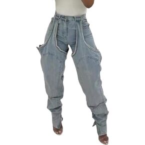 Tbahhir Women's Baggy Ripped Denim Jeans High Waisted Patchwork Boyfriend Wide Leg Distressed Stretchy Pants Y2K Streetwear