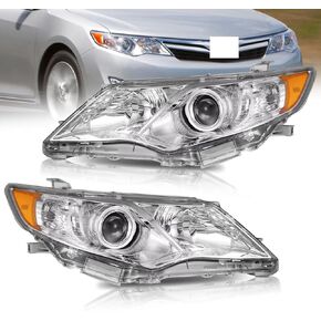 Fit for 2012-2014 Toyota Camry Headlight Assembly 2012 2013 2014 Camry Headlights Halogen Headlamp Replacement Driver Passenger Side Black Housing Amber Reflector Clear Lens