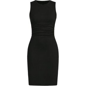 Verdusa Girl's Round Neck Sleeveless Ruched Midi Bodycon Dress