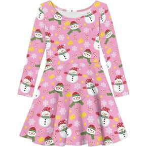 Girls Long Sleeve Dress Casual Twirly Skater Dress for Girls 3-16 Years Old