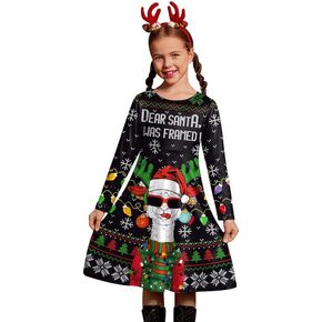 BesserBay Christmas Girls Santa Claus Long Sleeve Xmas Tree Snowman Reindeer Dress