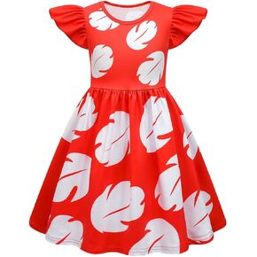 Hawaiiian Red Dress for Kids Girls Leaf Lilo Dress Halloween Party Dress Birthday Outfits
