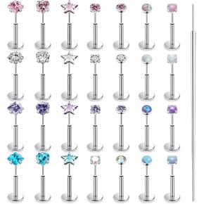 20G 18G 16G Threadless Nose Rings Studs Flat Back Earrings Surgical Stainless Steel Opal Nose Rings Studs Tragus Helix Conch Cartilage Earrings Piercing Jewelry For Women Men Hypoallergenic