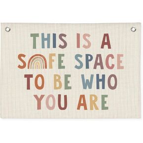 Boho Classroom Decor, This Is A Safe Space Wall Hanging Banner, Therapy Office Wall Decor, Linen Wall Hanging Banner Flag Decor for Counseling Office Calming Corner