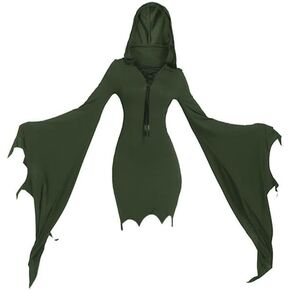 Mingyuezai Women Scream Costume Witch Bat Sleeve Long Dress Halloween Gothic Costume