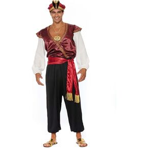 Dreamgirl Men's Sultan Costume - Satin Shirt and Pants with Hat and Belt