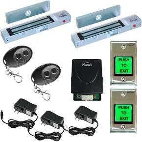 Visionis FPC-5020 Two Door Access Control Outswinging Door 1200lbs Electromagnetic Lock Kit with Wireless Receiver and Remote Magnetic Lock System