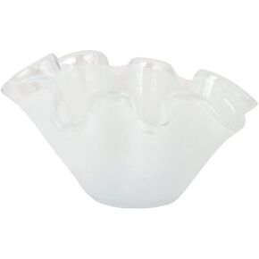 Vietri Onda Glass Green Petite Ruffled Bowl - 8.25" x 7" x 4.25" Decorative Artisan Glassware Decor