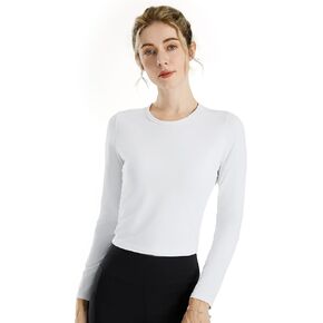 JOYSPELS Ice Silk Long-Sleeve Shirts for Women Slim Fit Crew-Neck Workout Tops for Women