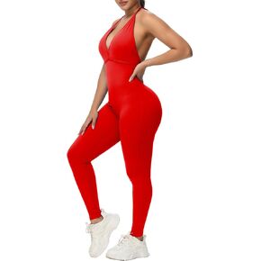 Sleeveless Jumpsuits for Women Sexy Backless Gym Bodycon Halter Neck Tie scrunch butt leggings Rompers for women