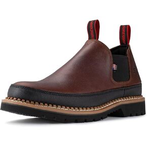 أحذية عمل SUREWAY للرجال سهلة الارتداء، جلد محبب بالكامل، مريح للغاية، Goodyear Welt، نعل مطاطي، أحذية روميو مقاومة للزيت/الانزلاق، 4 بوصة ناعمة عند الأصابع بني داكن، مقاس 10 in Kuwait