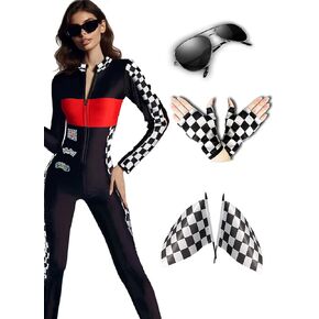 Beauty's Love Halloween Racer Costume Accessories Set for Talladega Nights Costume with sunglasses gloves flags Woman