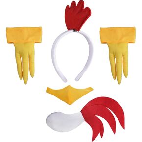 4 Pieces Animal Chick Costume Set Chicken Ears Headband Tail Nose Paws for Halloween Dress Up Christmas Cosplay Party