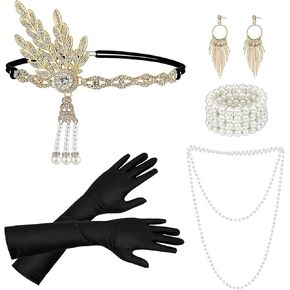 Degpum Great Gatsby Accessories Flapper Accessories Gatsby Accessories Set for Women Flapper Headband Costume Headpiece Necklace Gloves 1920s Accessories for Women,Roaring 20s Accessories Women