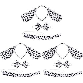 Beaupretty Dalmatian Dog Costume Set - 3 Set Dalmatian Dog Ear Headband Bow Ties Tails Set for Halloween Party Banquet Festival Black White