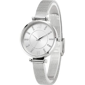 MOVEBEST Silver Crystal Diamond Watch, Double Safety Buckle mesh Bracelet, Fashionable and Elegant Women's Watch