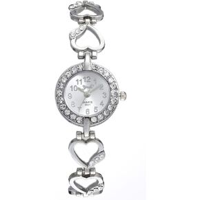 CdyBox Women Alloy Diamond Encrusted Watch Heart Shaped Band Dress Watches Quartz Wristwatches Female