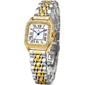 FORSINING Classic Square Watches for Women with Crystal Accents and Stainless Steel, Roman Numerals Ladies Casual Dress Watch