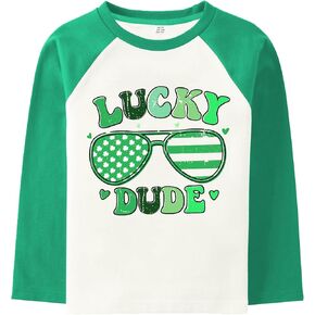 Kids St.Patrick's Day Shirt for Boys Clover T-Shirts Long Raglan Sleeve Irish Tees Lucky Shamrock Tops 2-7T